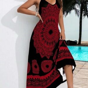 Elegant Black and Red Maxi Dress